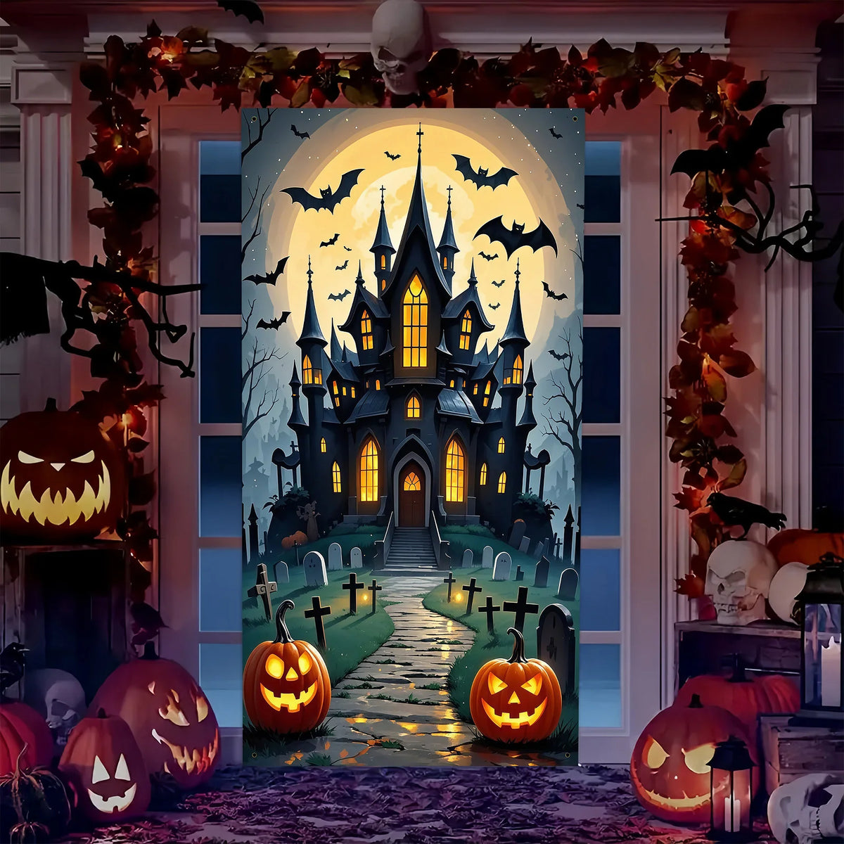 Décoration de Porte Halloween – Château et Fantômes