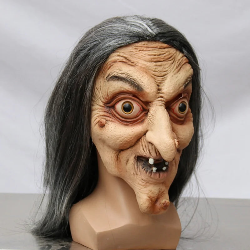 Masque Vieille Sorcière en Latex avec Cheveux – vue 6