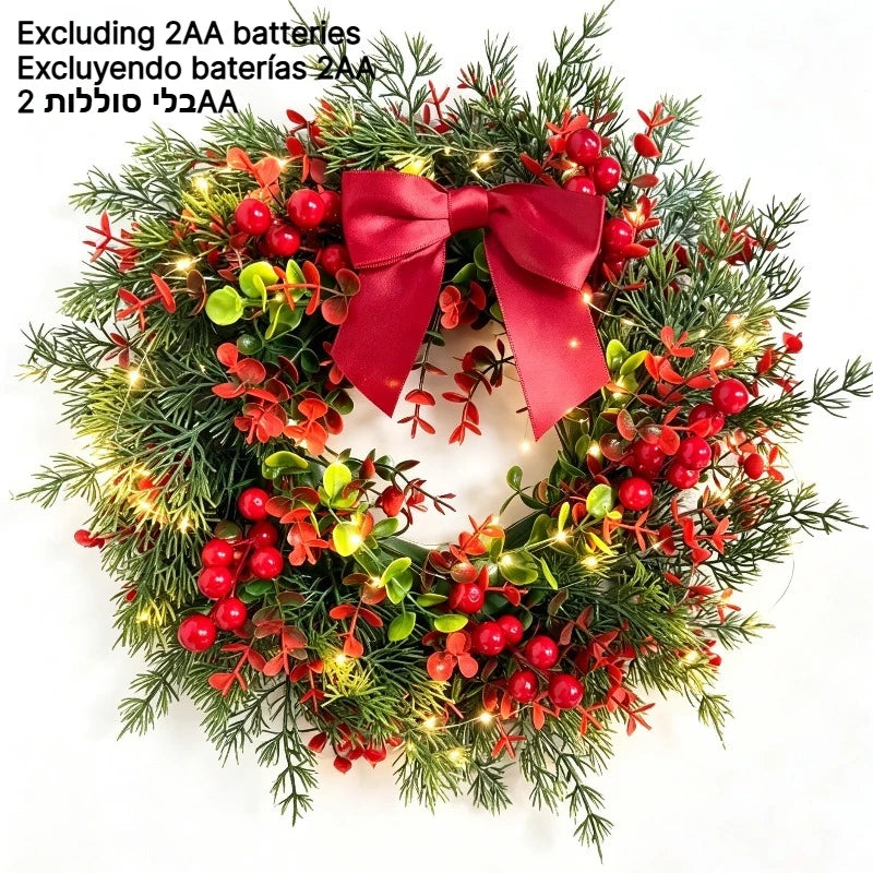 Couronne de Noël Lumineuse Pin et Eucalyptus avec Baies Rouges – vue 12