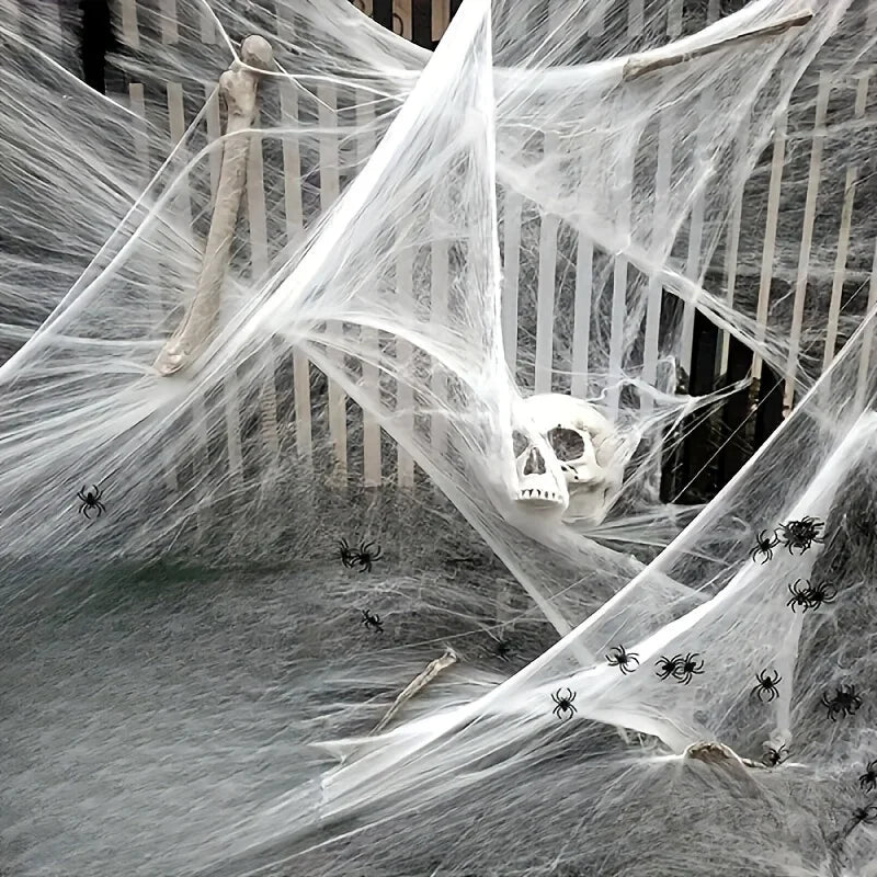 Toile d'Araignée Extensible avec 2 Araignées - Décoration Halloween – vue 2