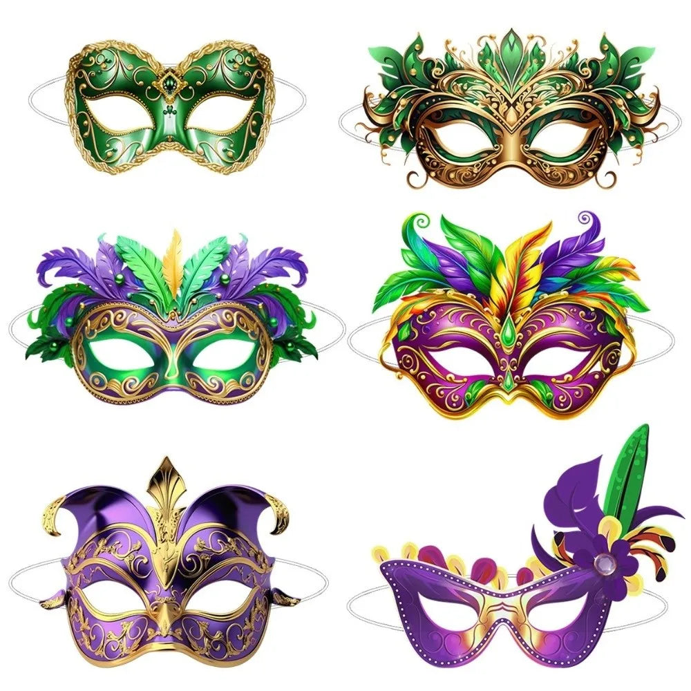 Lot de 6 masques vénitiens en papier Carnaval – vue 2