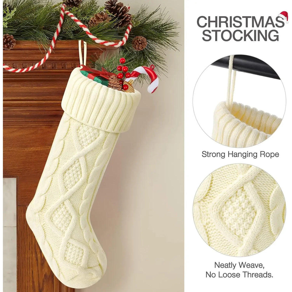Grande Chaussette de Noël en Maille Torsadée