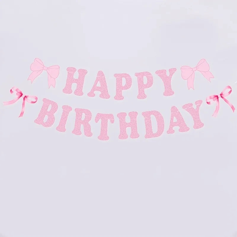 Bannière Happy Birthday Rose Pailletée avec Nœuds – vue 5