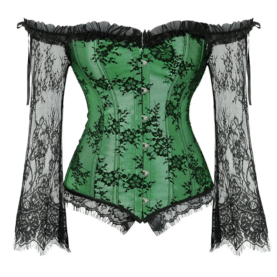 Corset Gothique à Manches en Dentelle – Bustier Jacquard Fleuri – vue 4