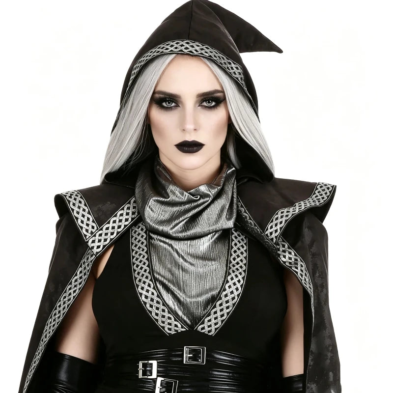 Costume Sorcière Noire avec Cape, Robe et Gants – M à XL