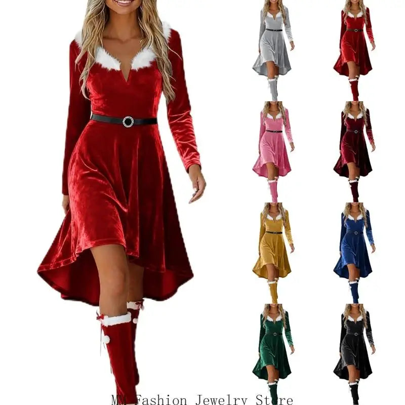 Robe Mère Noël Scintillante à Franges