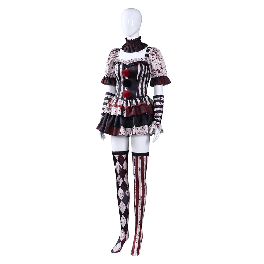 Déguisement Clown Tueur Femme avec Collier Ras-du-Cou