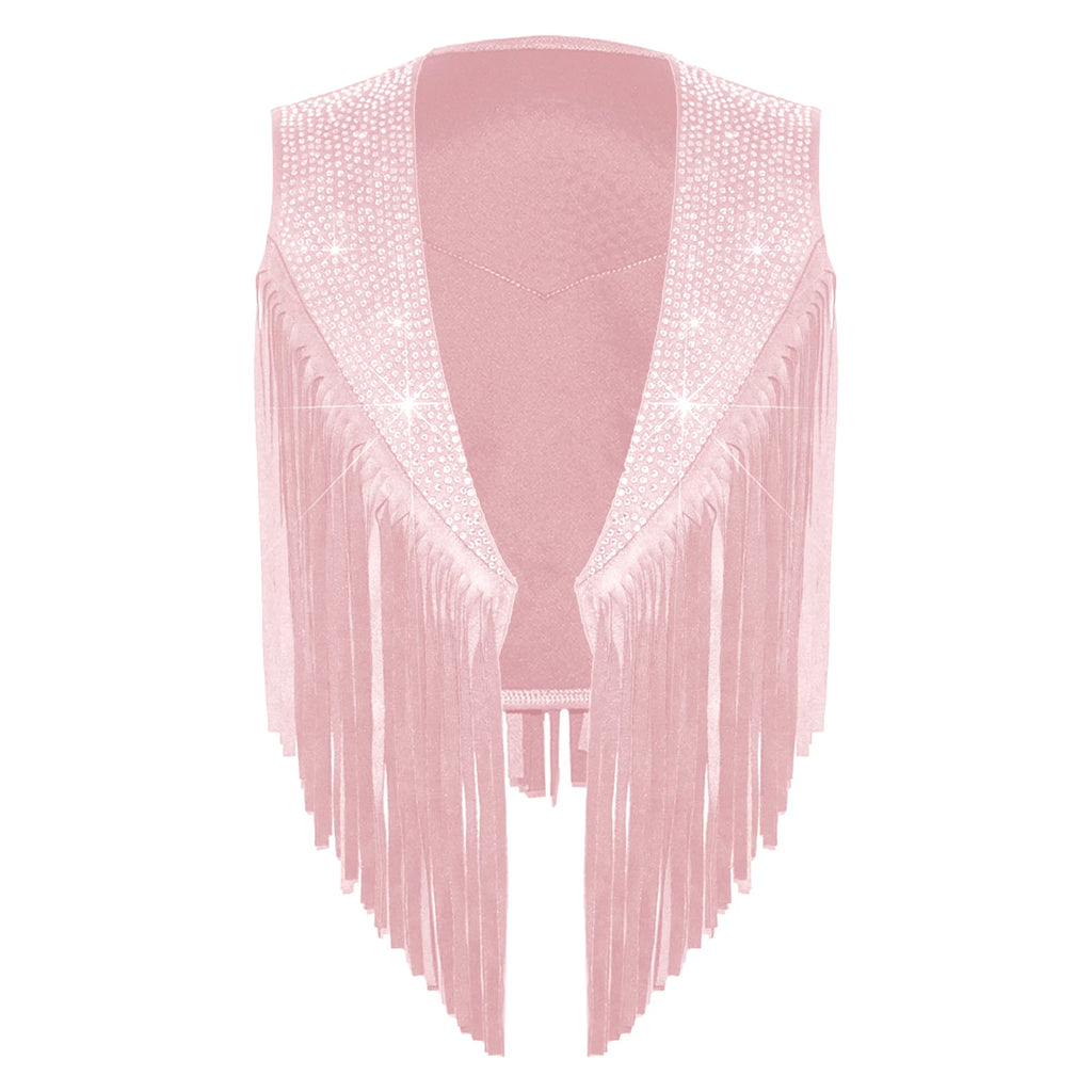 Gilet Cow-Girl Fille à Franges et Strass