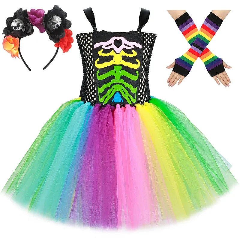 Robe Tutu Squelette Arc-en-Ciel Fille – vue 10