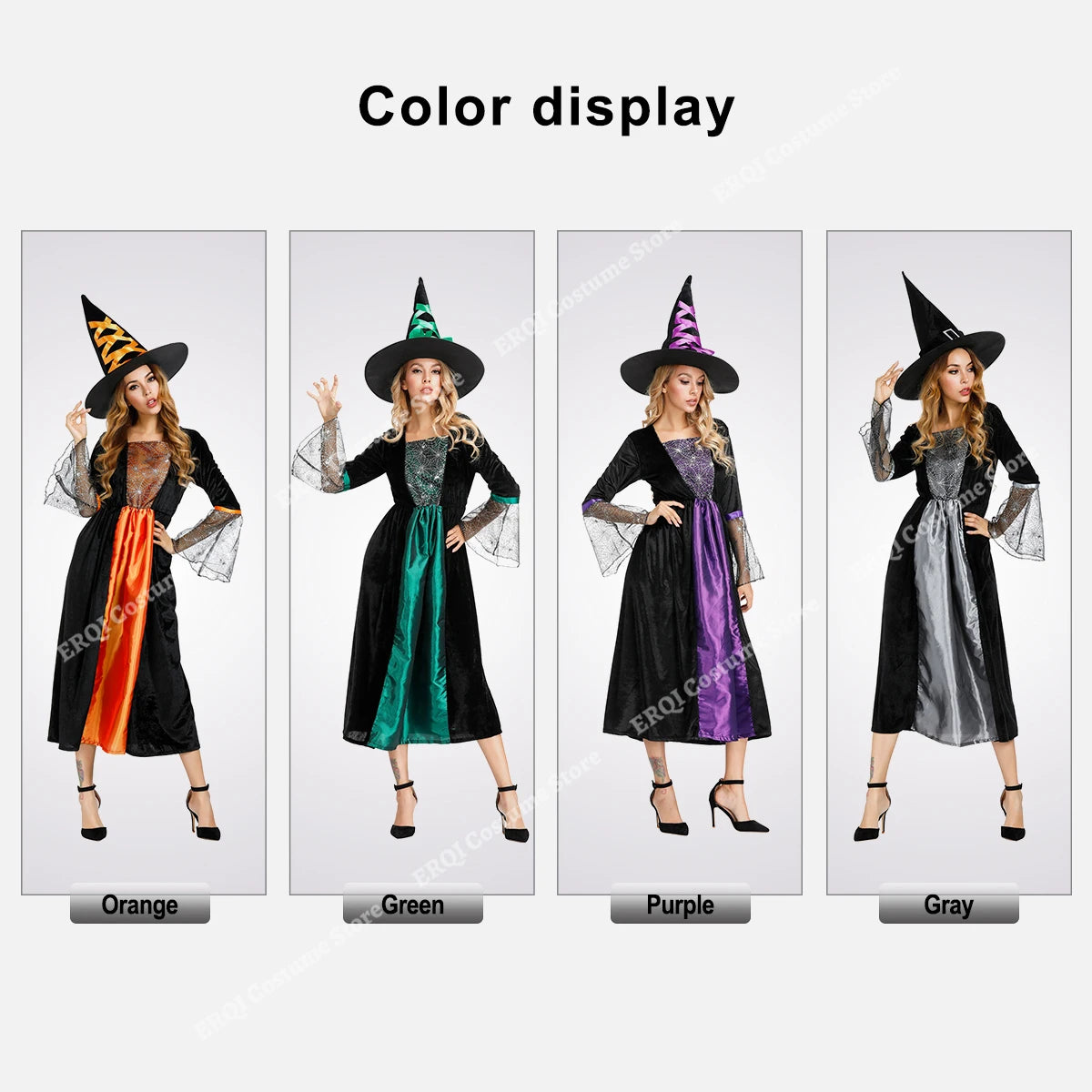 Robe de Sorcière Violette à Manches en Dentelle avec Chapeau