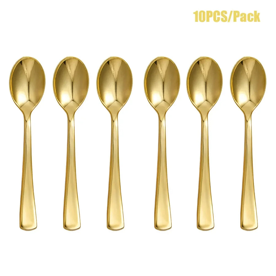 Couverts Jetables Dorés – Lots de 10, Cuillères et Fourchettes
