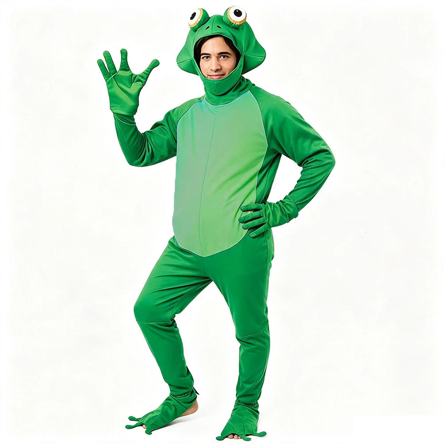 Combinaison Grenouille Verte Adulte avec Capuche – vue 4