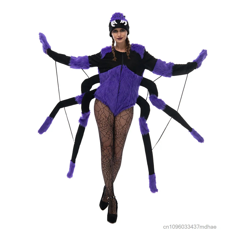 Déguisement Araignée Gothique Femme – Body Violet Duveteux avec Chapeau