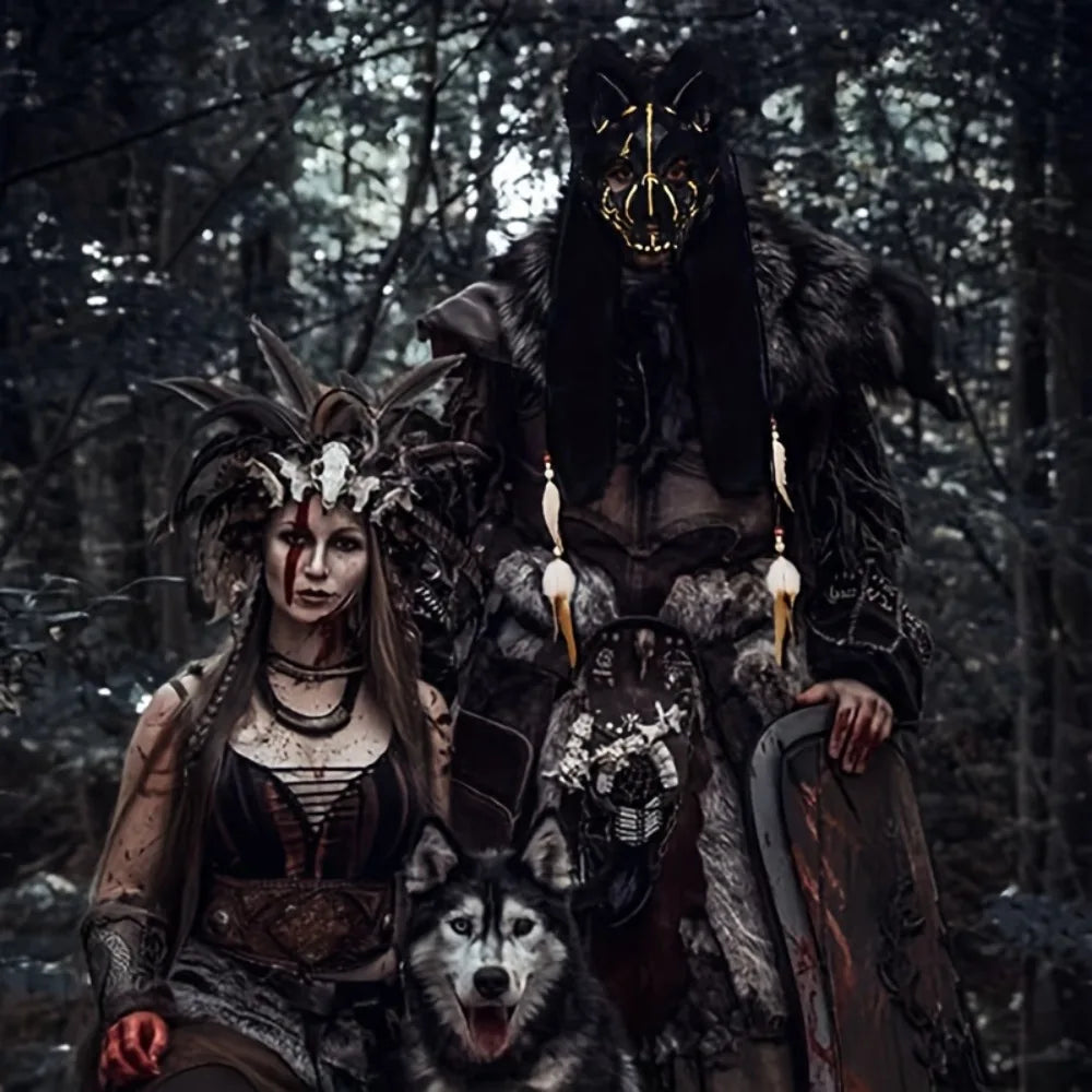 Masque Loup en Fourrure – Coiffe Viking – vue 5