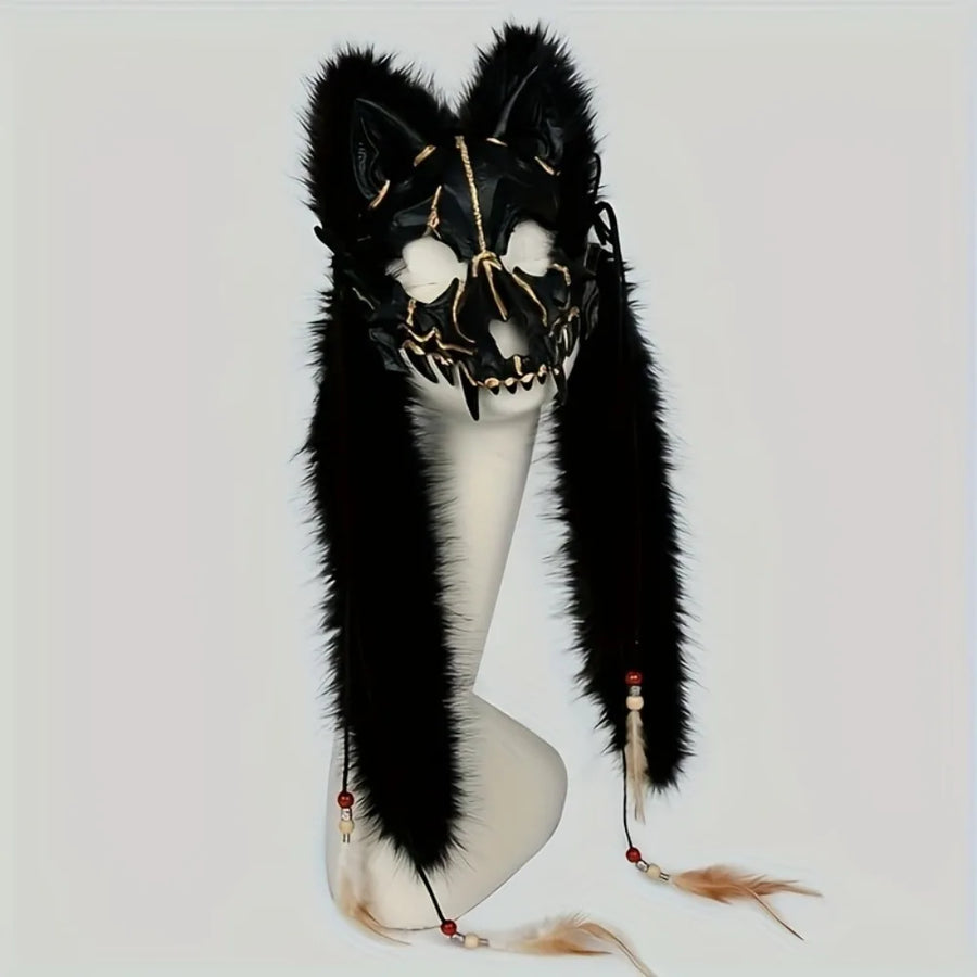 Masque Loup en Fourrure – Coiffe Viking – vue 6