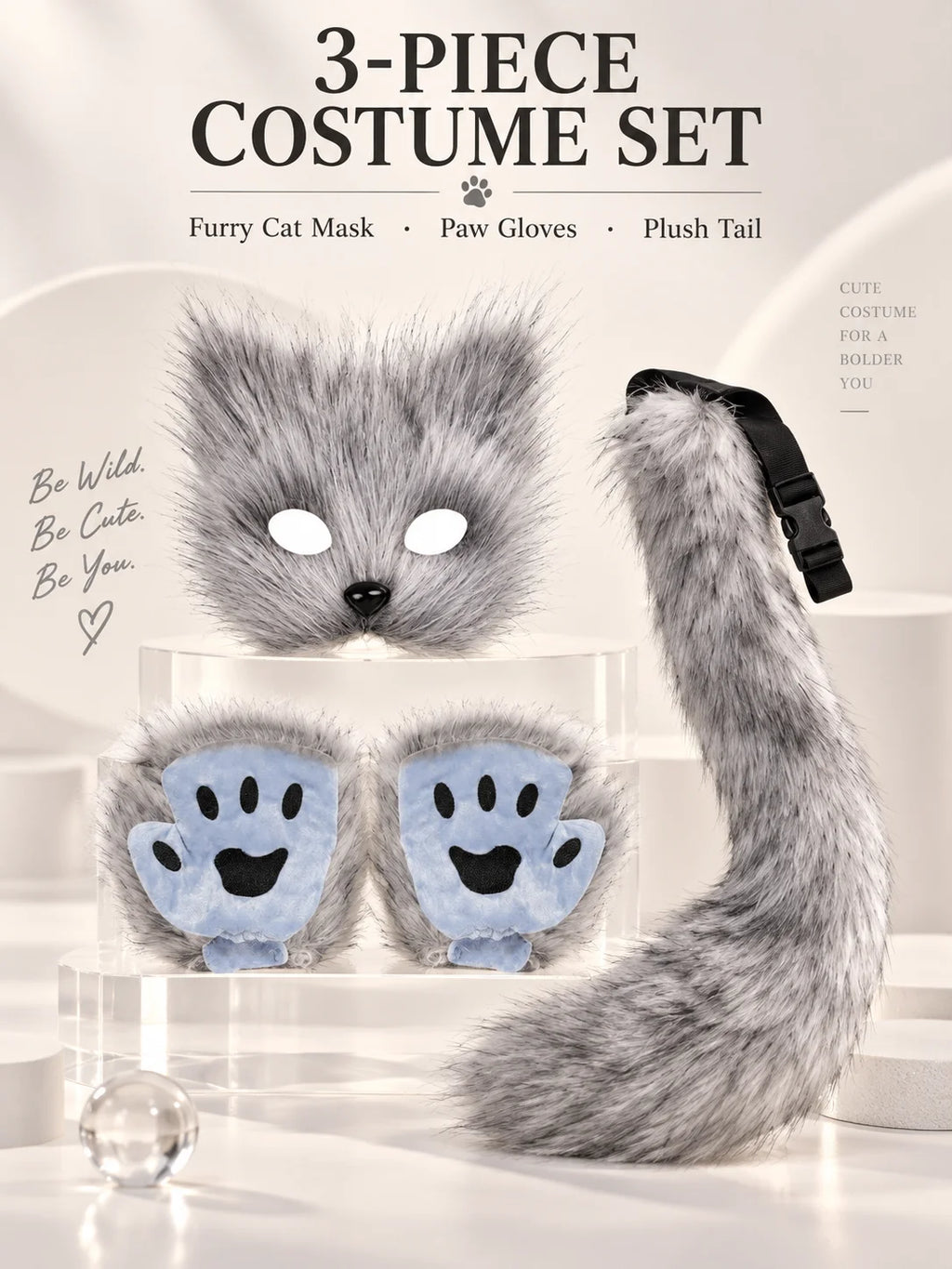 Kit Chat en Peluche – Masque, Gants et Queue – vue 2