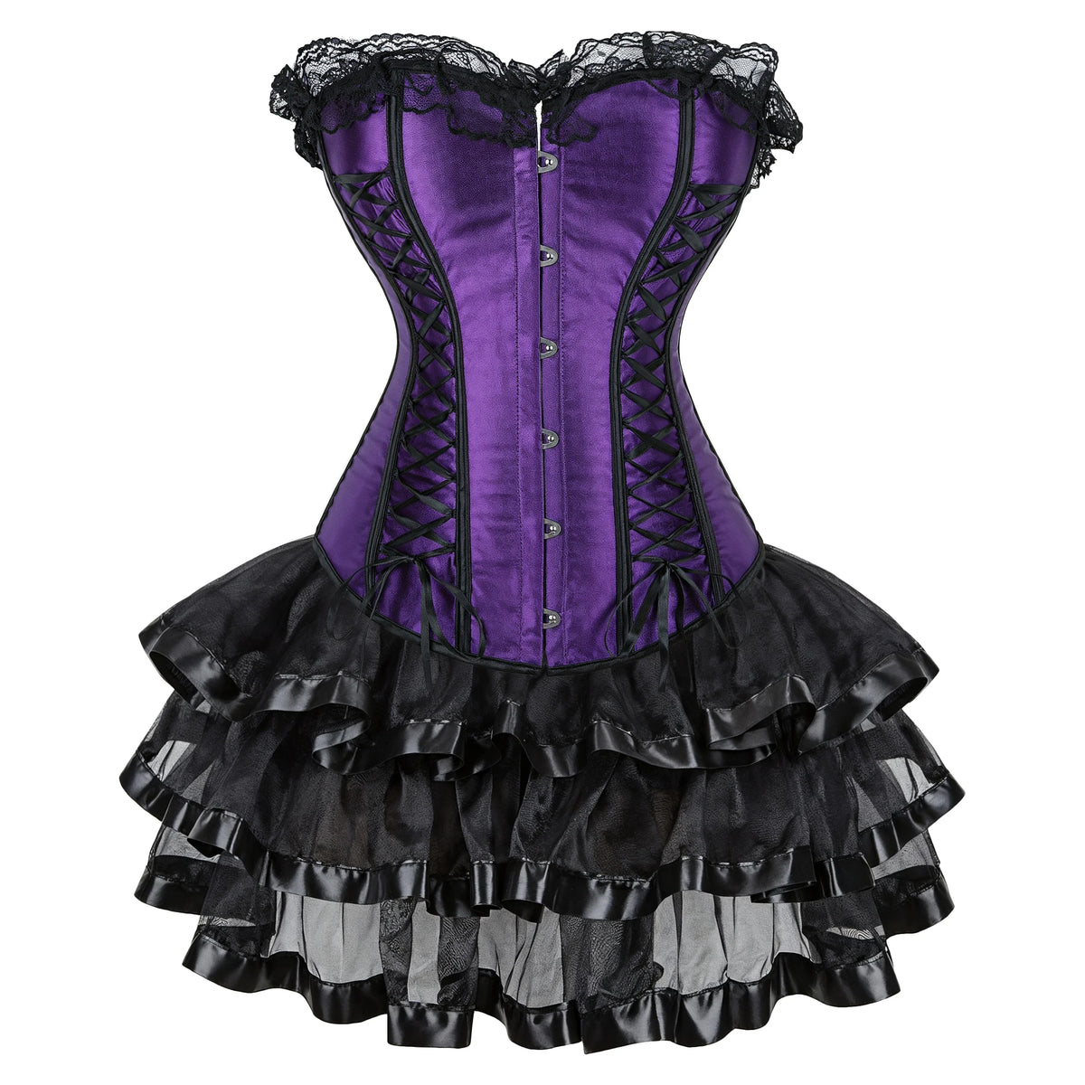 Corset Gothique Satin Femme – Haut ou Ensemble Jupe, S à 2XL