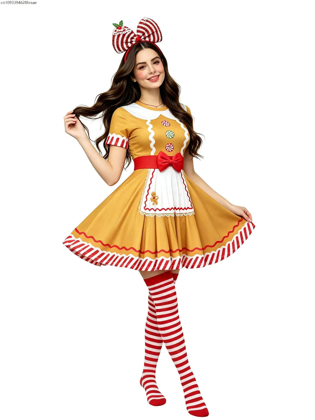 Robe Pain d'Épices Femme avec Serre-Tête et Chaussettes Rayées – vue 6