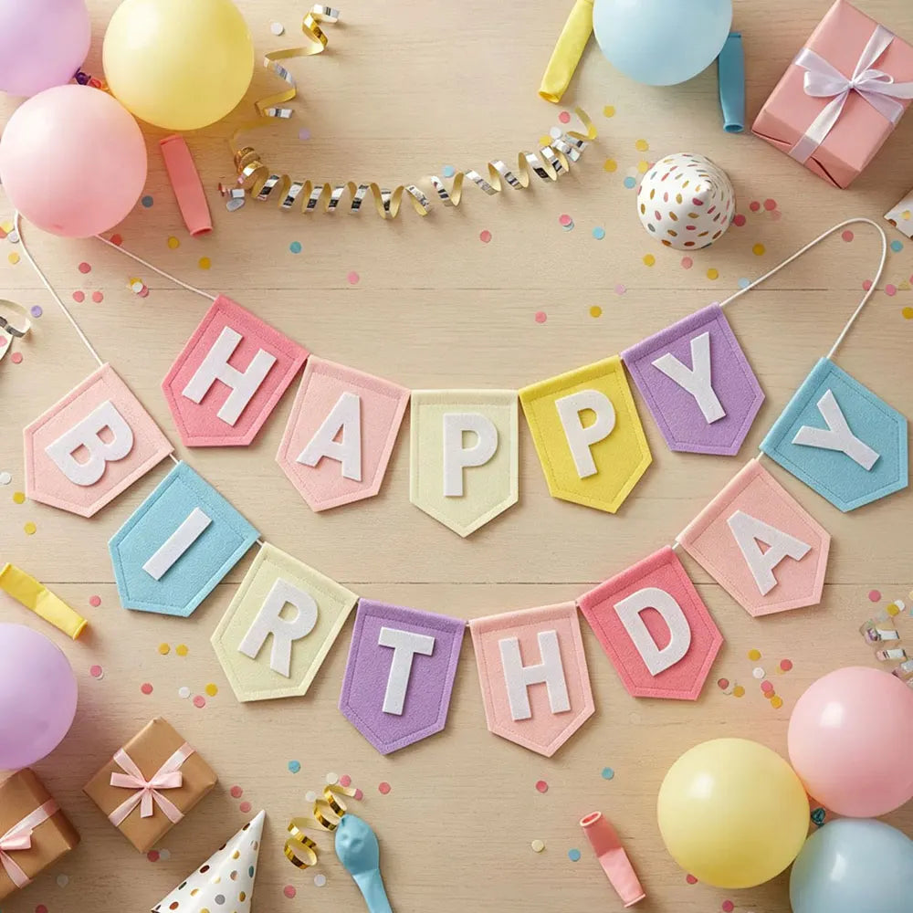 Guirlande Happy Birthday Feutrine Macaron Pastel