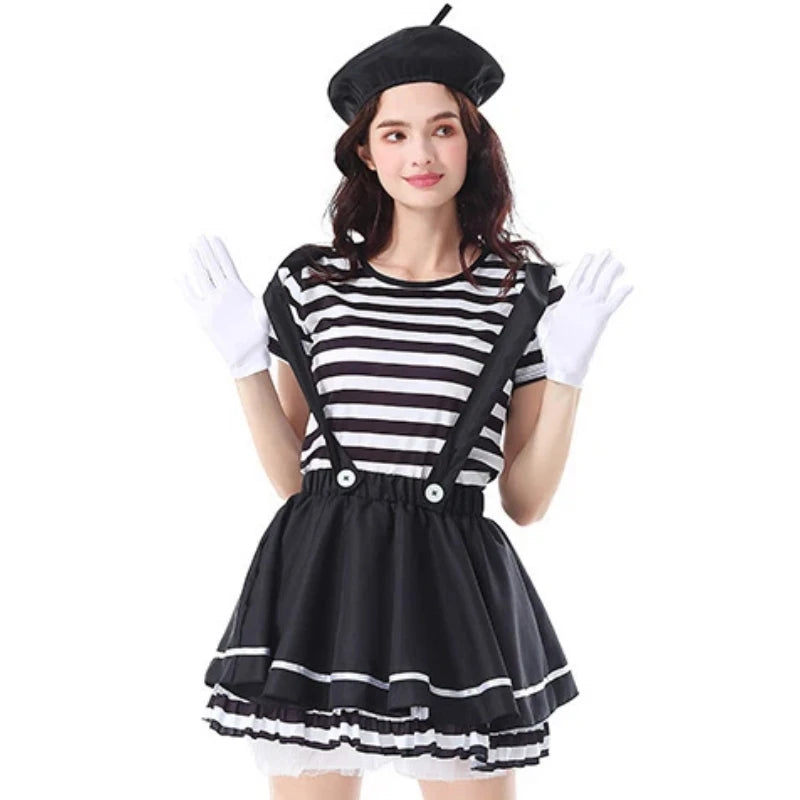 Déguisement Mime Femme – Rayures, Béret et Gants – vue 10