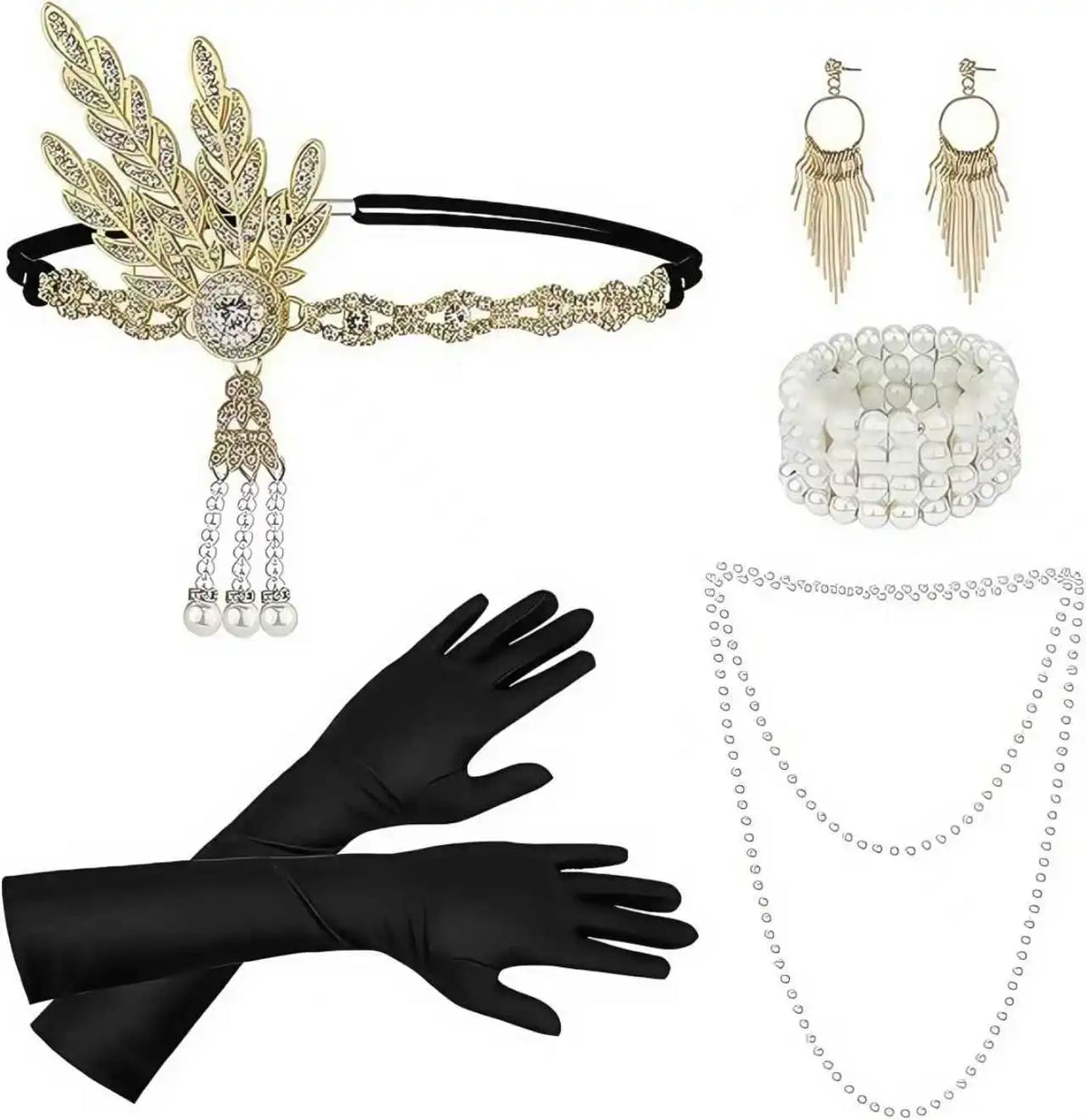 Kit Accessoires Années 20 Femme – Bandeau, Gants et Collier