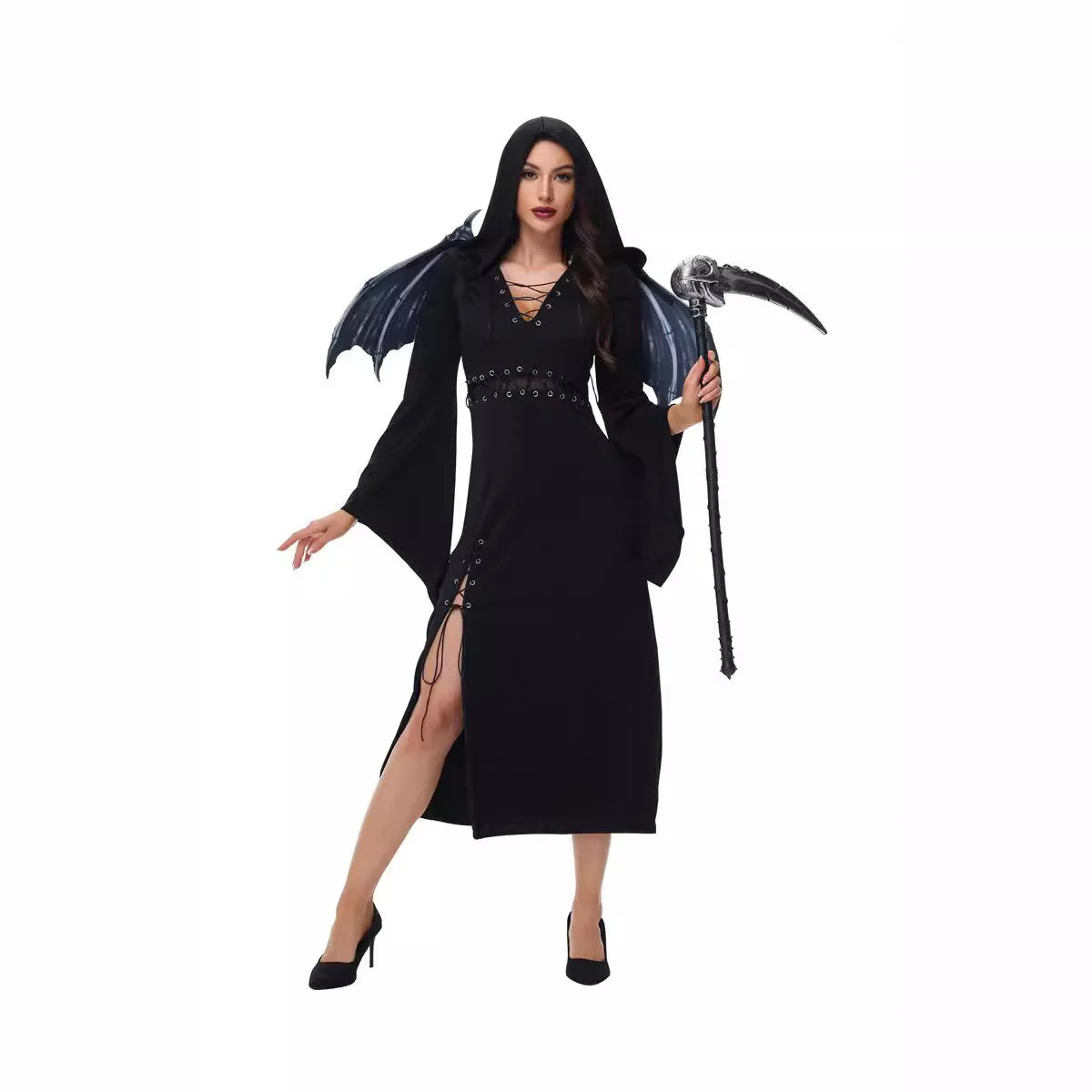 Robe Noire Gothique Femme – Sorcière, Vampire ou Démone – vue 4