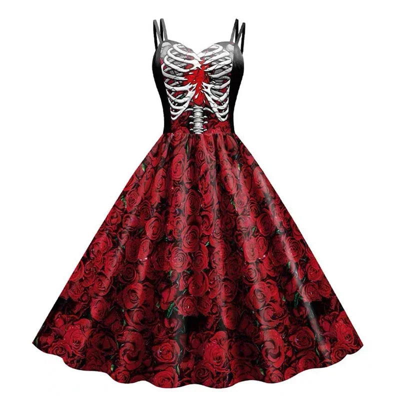 Robe Dos Nu Imprimé Tête de Mort Femme