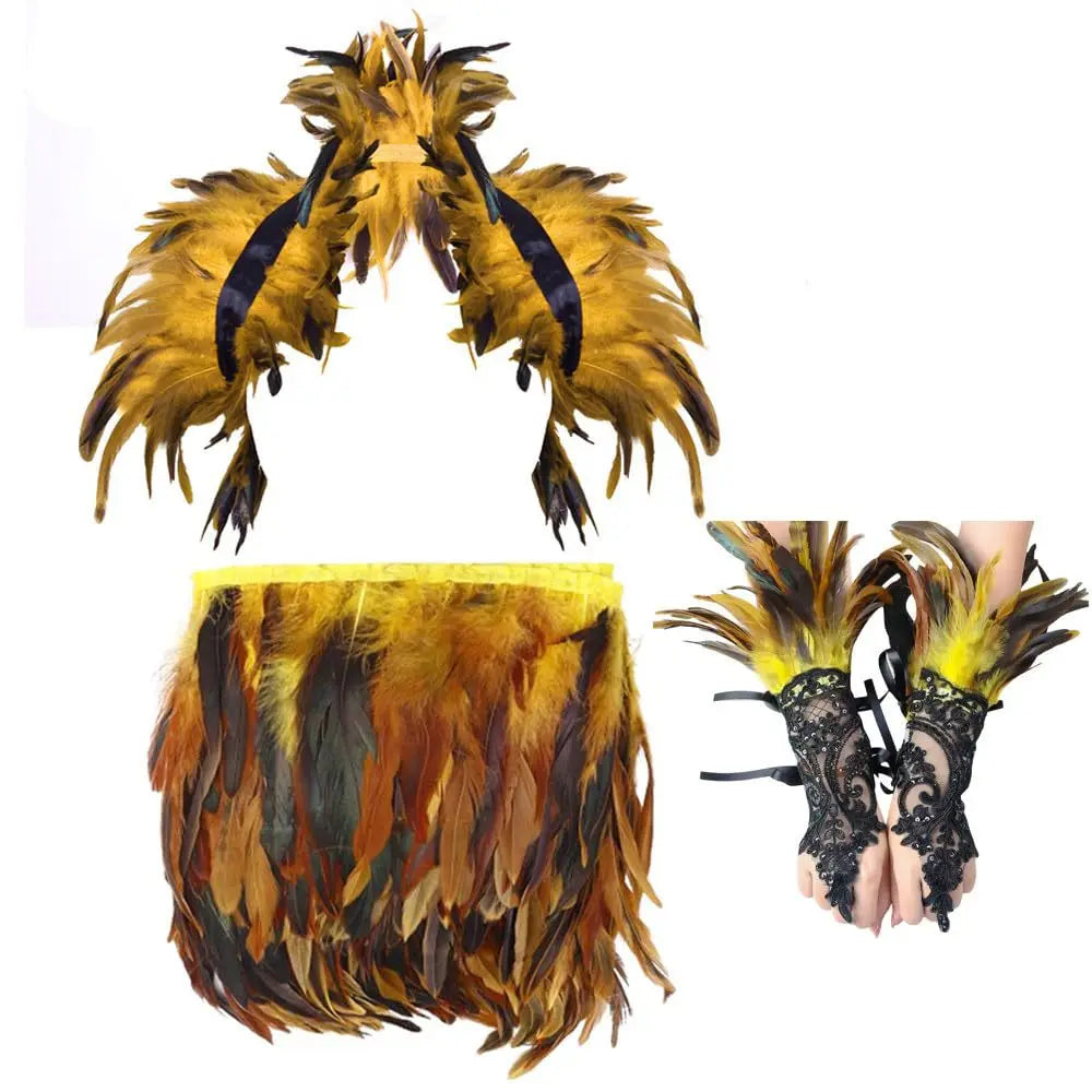 Ensemble Plumes 3 Pièces pour Femme — Châle, Robe et Gants – vue 8