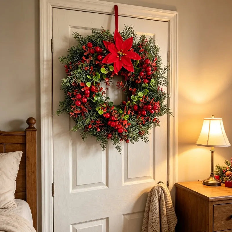 Couronne de Noël Lumineuse Pin et Eucalyptus avec Baies Rouges – vue 4