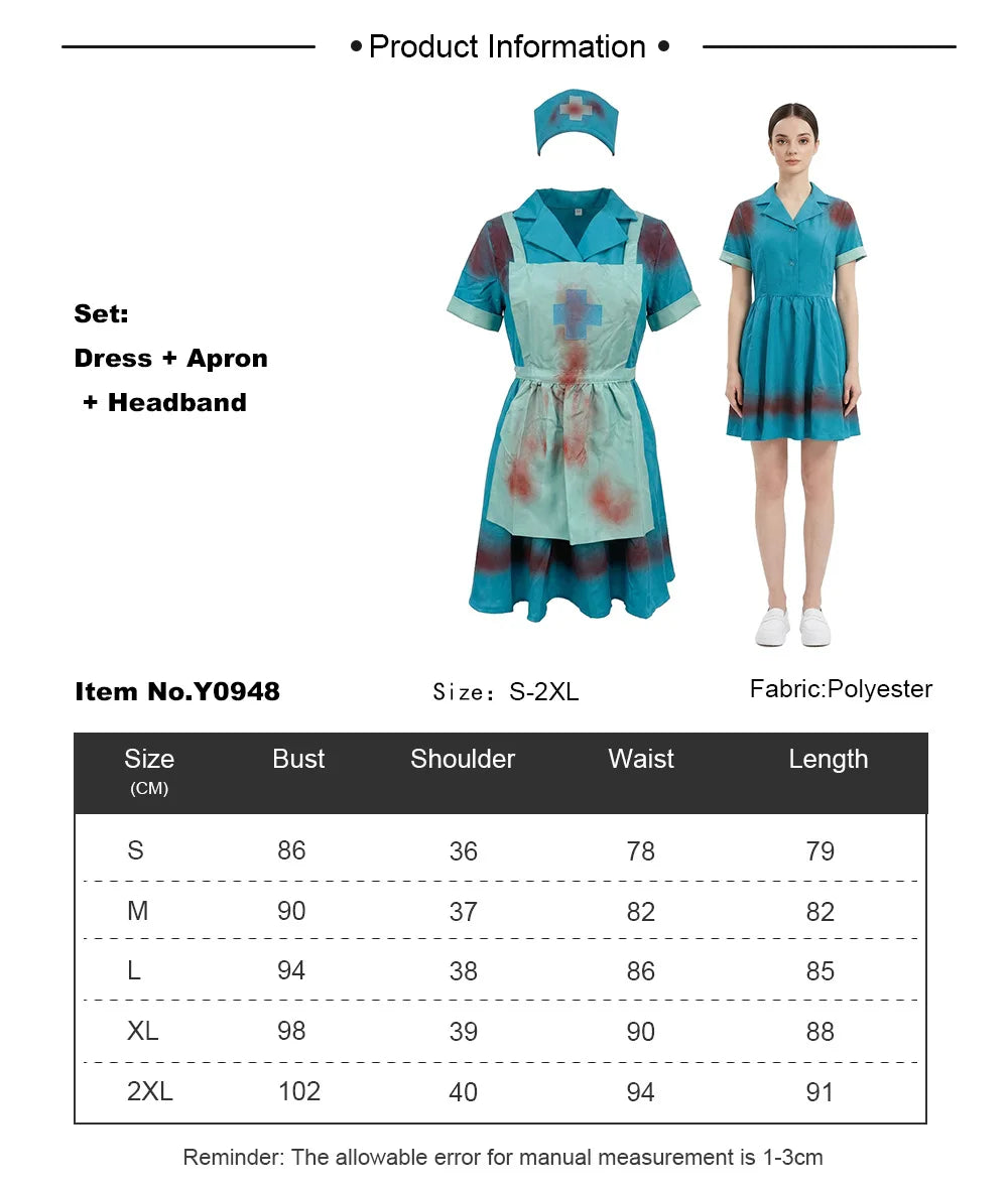 Déguisement Infirmière Ensanglantée – Robe, Coiffe et Tablier – vue 4
