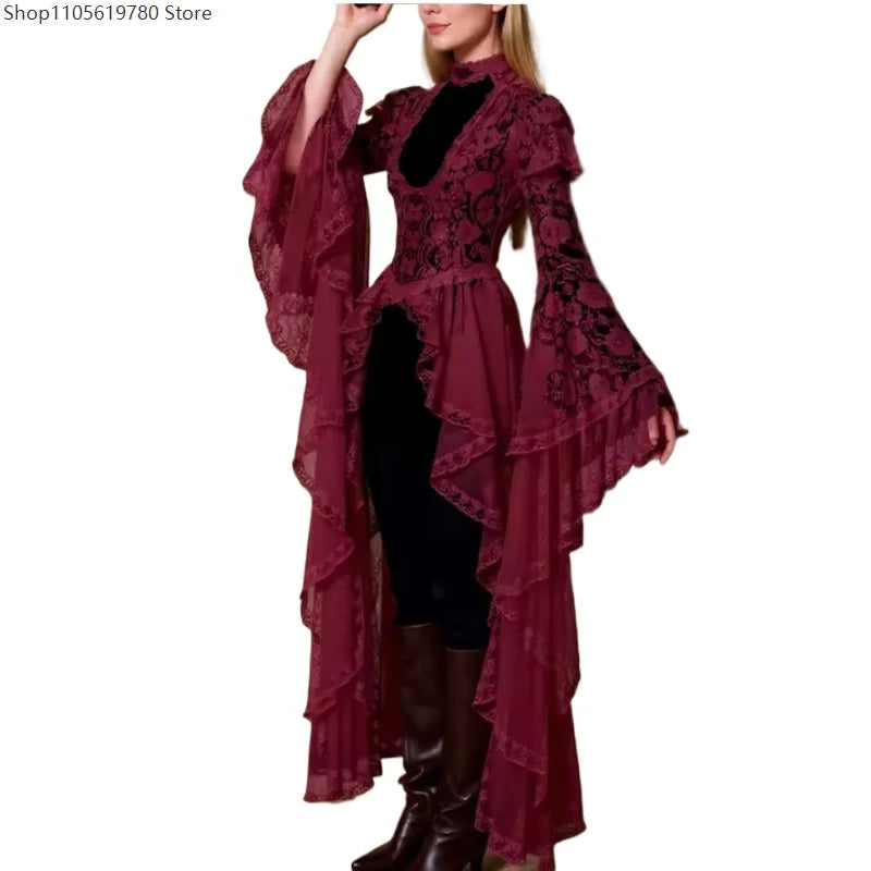 Robe Médiévale Gothique en Dentelle Fleurie