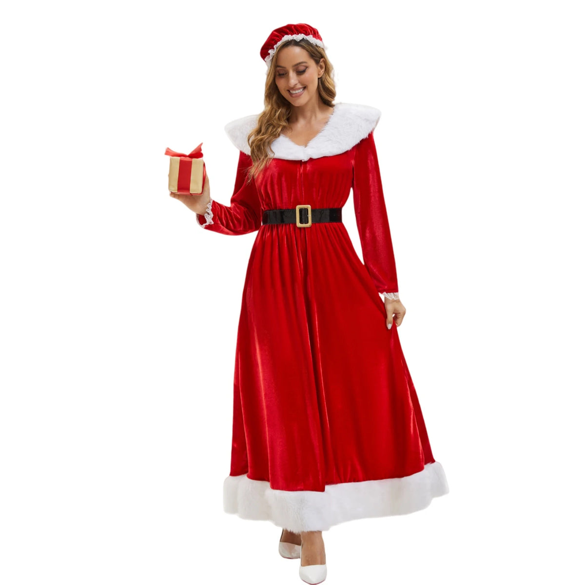 Robe Mère Noël Vintage Manches Longues avec Bonnet – vue 2