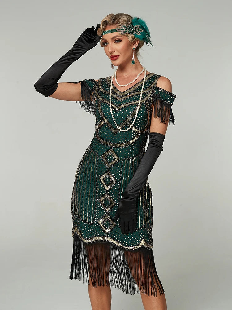 Robe Charleston à Franges Années 20 avec Accessoires – vue 3
