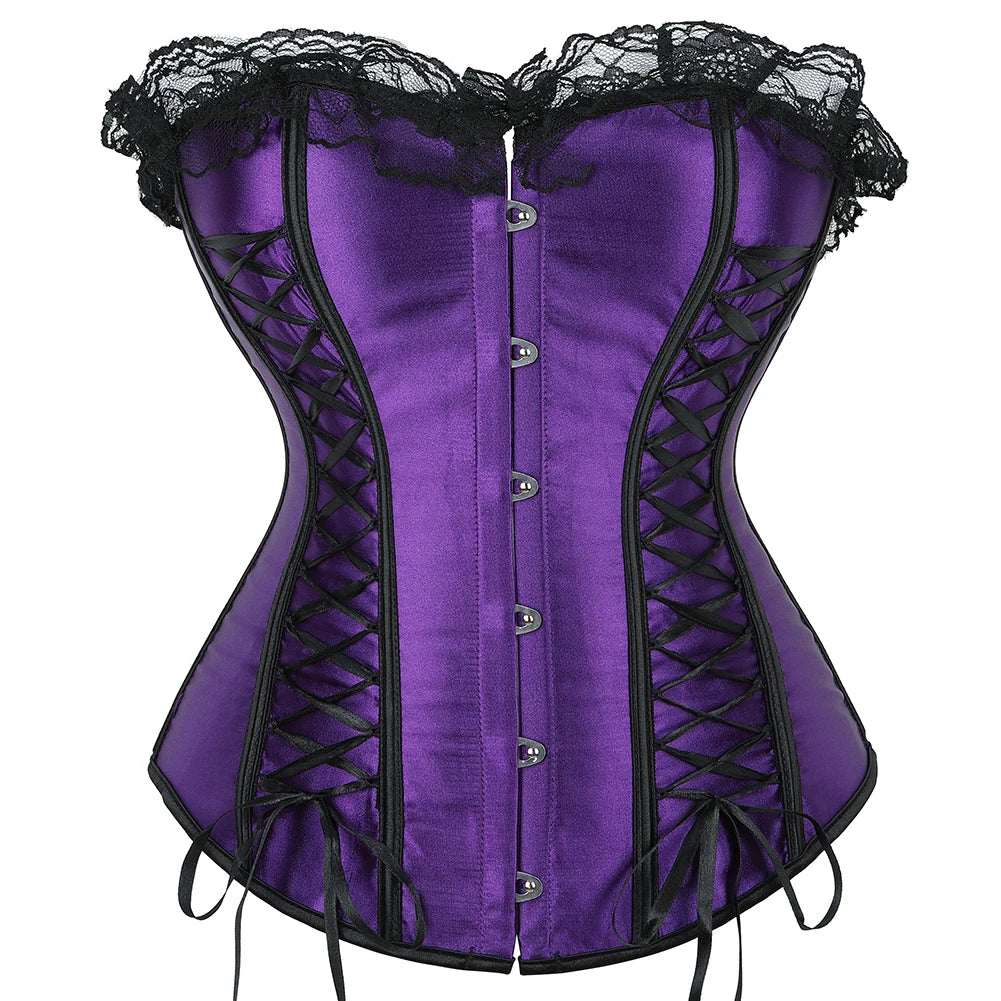 Corset Gothique Satin Femme – Haut ou Ensemble Jupe, S à 2XL