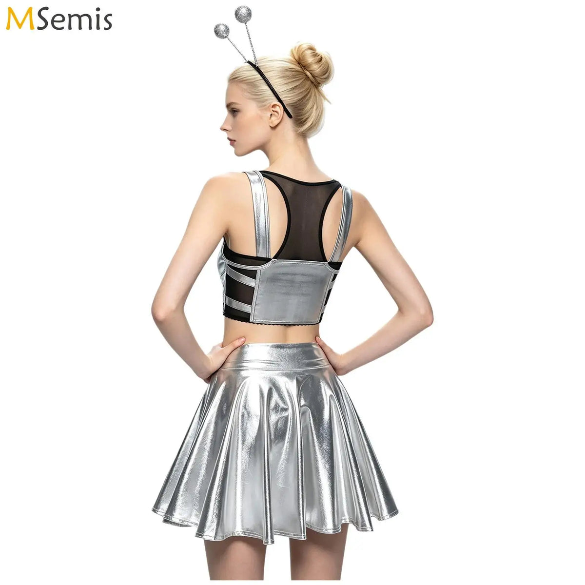 Déguisement Alien Sexy Femme – Crop Top Métallisé, Jupe et Serre-Tête