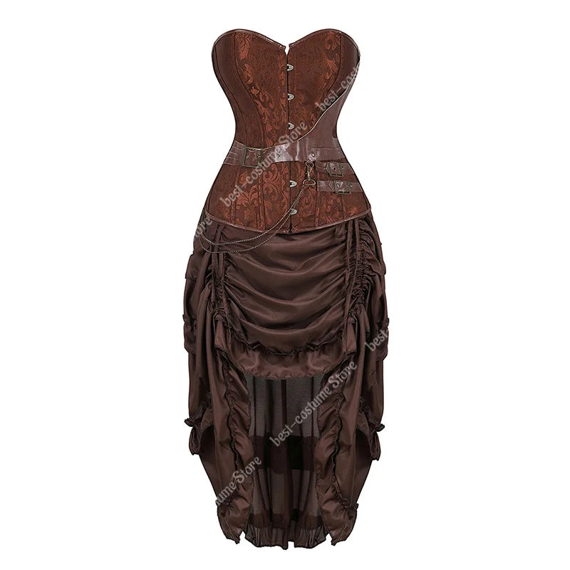 Robe Corset Pirate Steampunk Marron – Grandes Tailles – vue 10