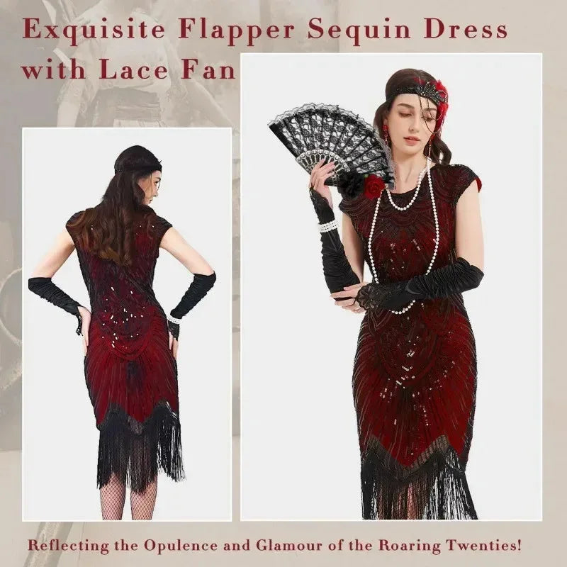 Robe Charleston Années 20 à Franges et Sequins avec Bandeau Plume – vue 2