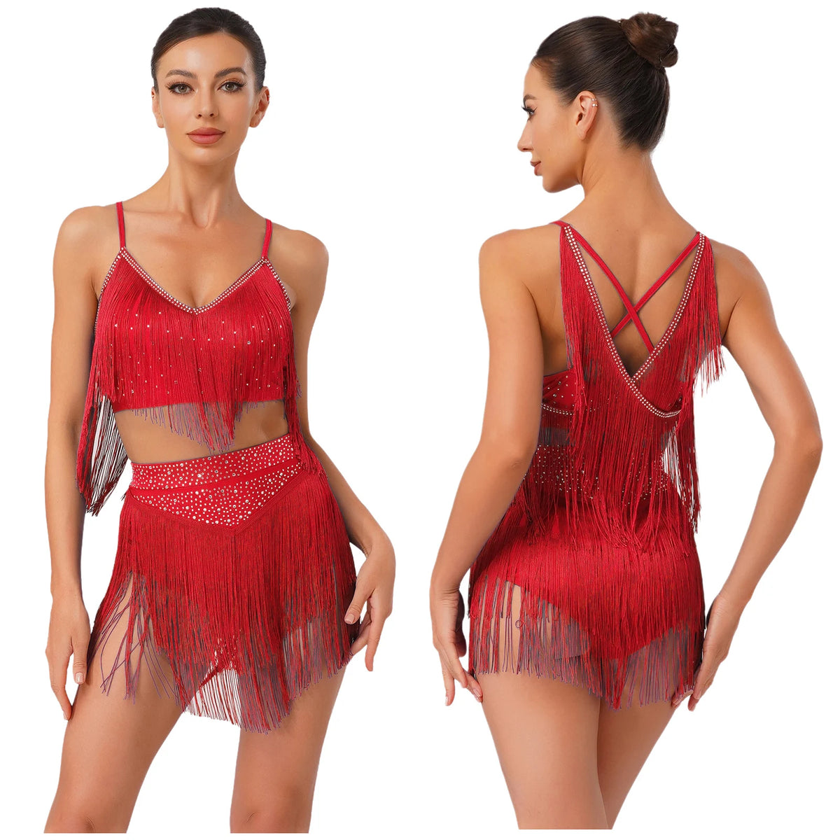Costume de Danse Latine Femme - Haut à Franges et Jupe à Volants – vue 8