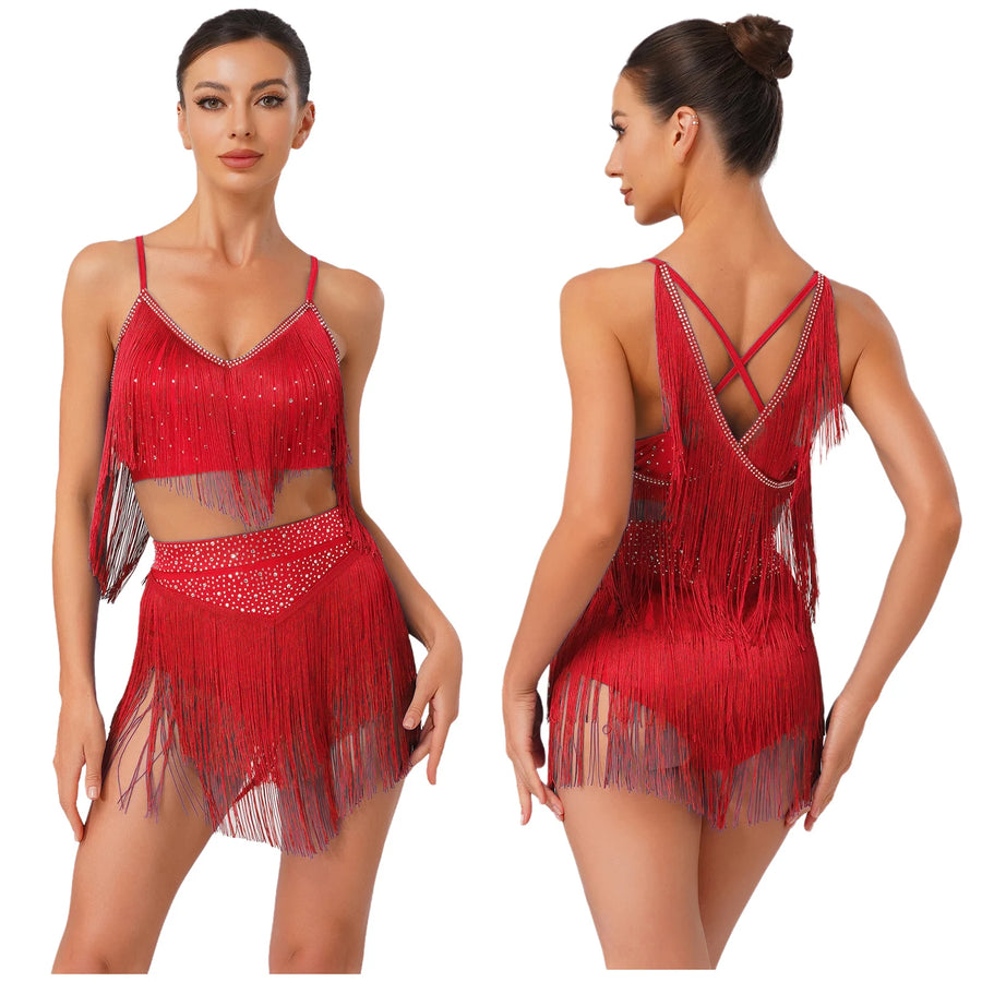 Costume de Danse Latine Femme - Haut à Franges et Jupe à Volants – vue 8