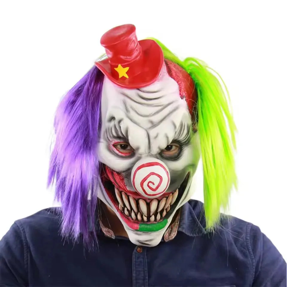 Masque Clown d'Horreur à Cheveux Violets et Verts