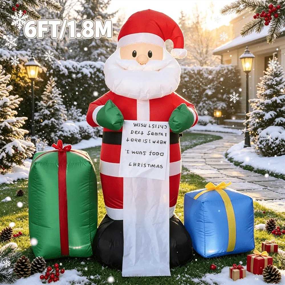 Père Noël Géant Gonflable 1,8 m avec Cadeaux