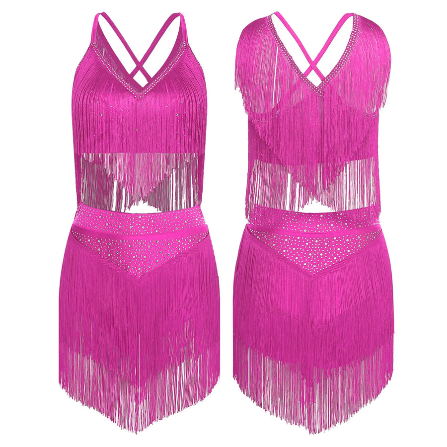 Costume de Danse Samba Latine Femme - Haut à Franges et Jupe à Pompons – vue 13