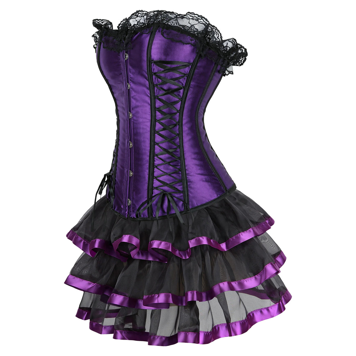 Corset Gothique Satin Femme – Haut ou Ensemble Jupe, S à 2XL