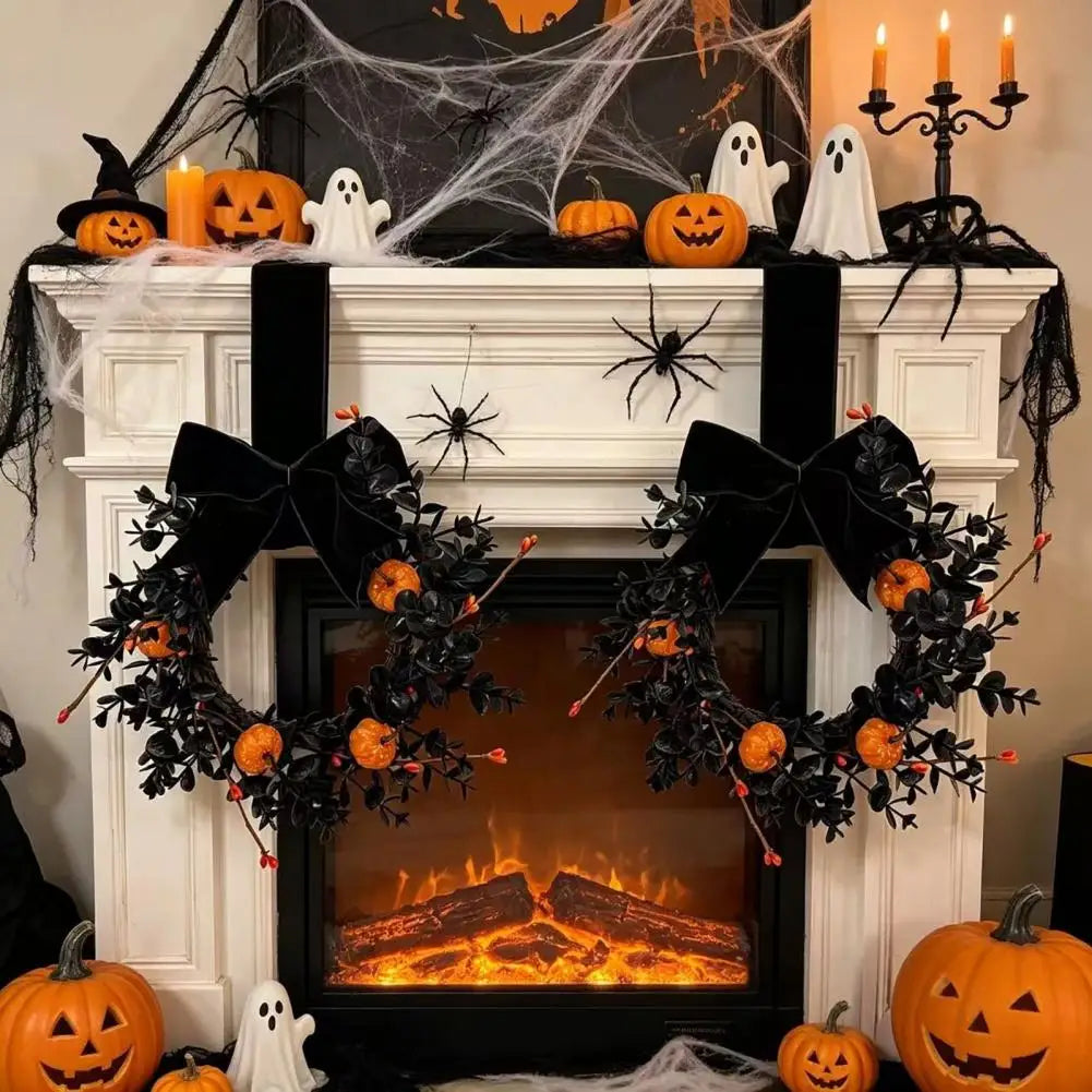 Couronne Halloween Noire – Citrouilles et Feuillage