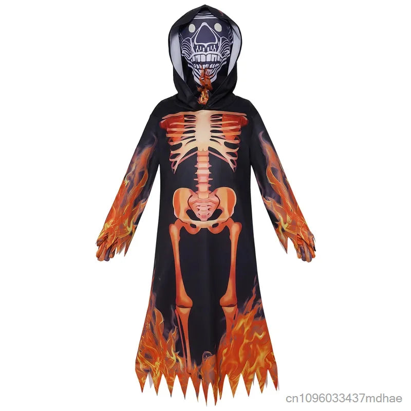 Déguisement Squelette Enflammé Enfant – Robe à Capuche Tête de Mort – vue 5
