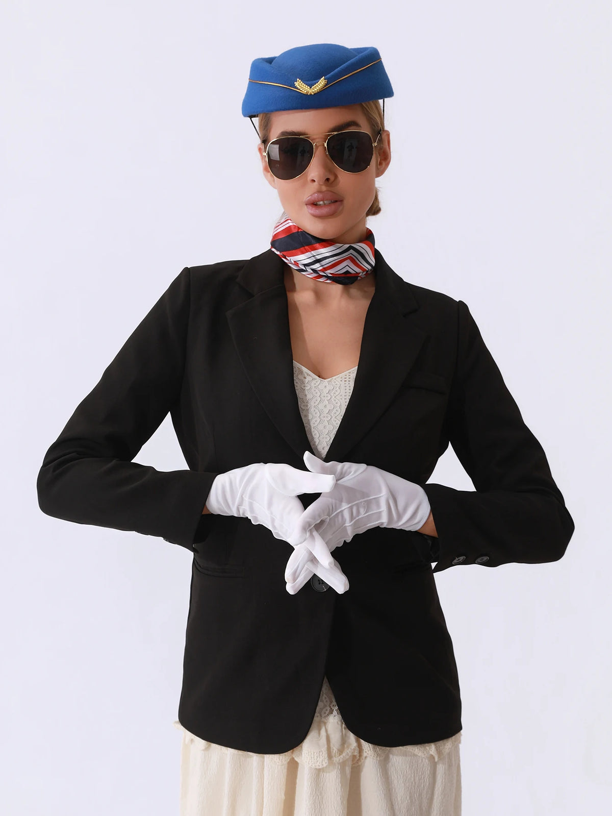 Kit Hôtesse de l'Air – Chapeau, Foulard, Gants et Lunettes