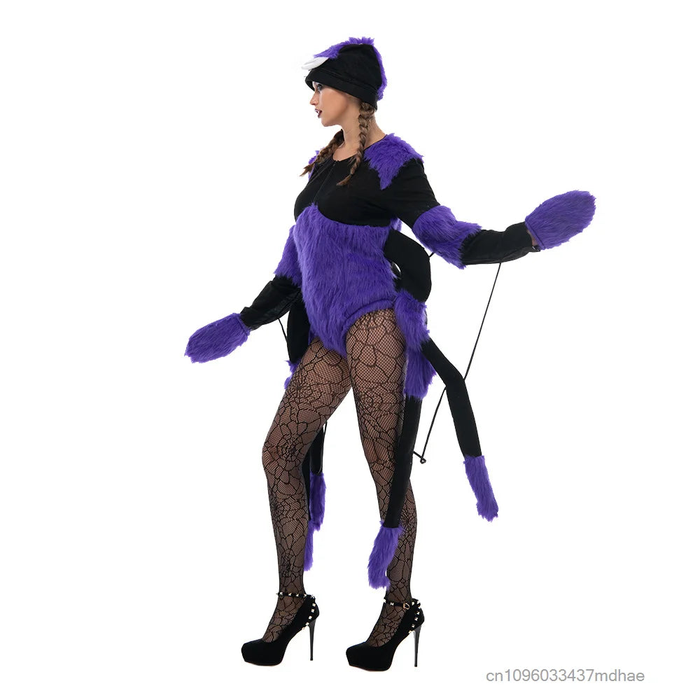 Body Araignée Violet Duveteux avec Chapeau Femme – vue 4