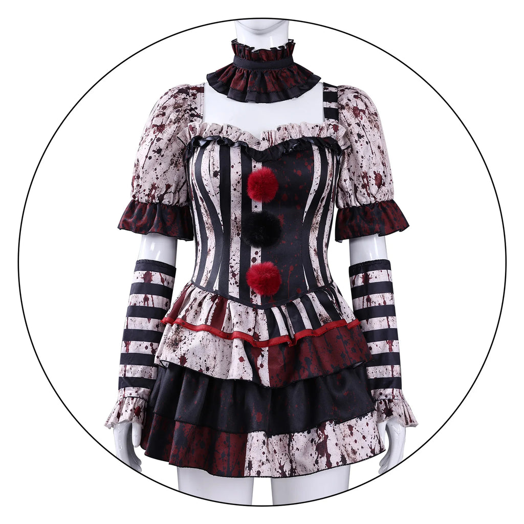 Déguisement Clown Tueur Femme avec Collier Ras-du-Cou