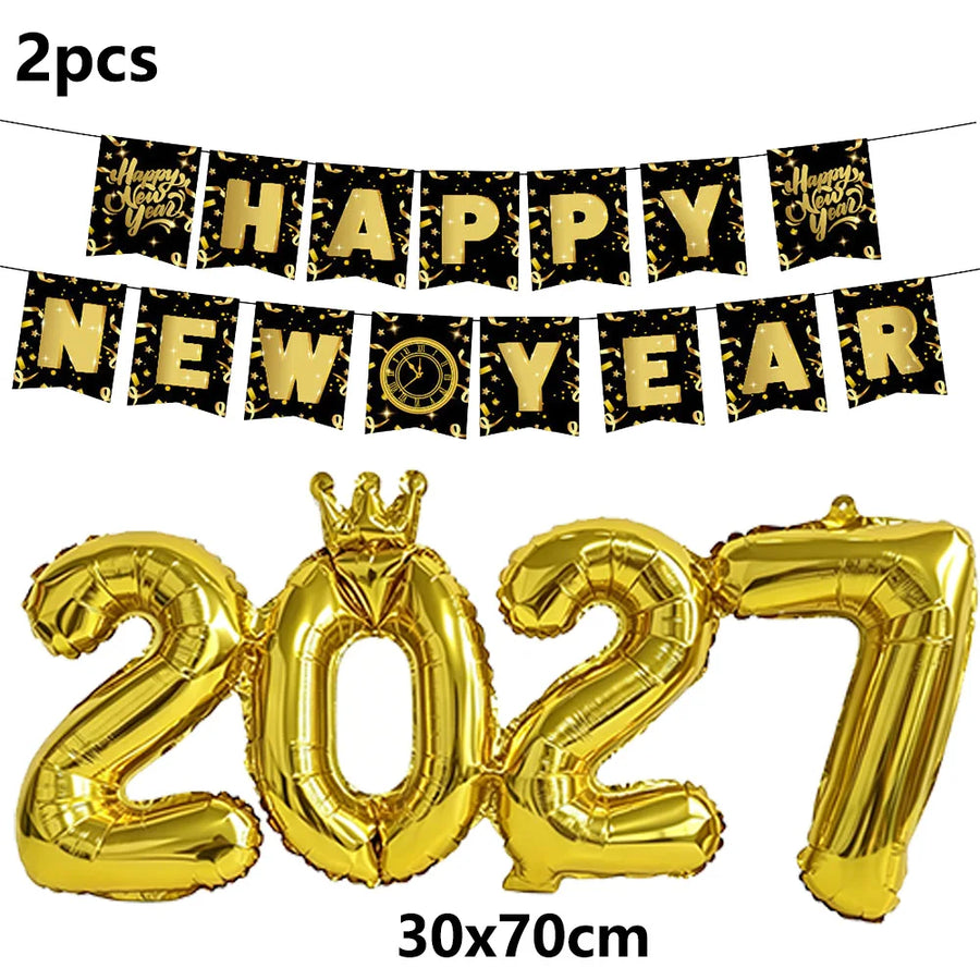Kit Décoration Nouvel An Doré - Banderoles, Ballons et Chiffres 2027 – vue 16