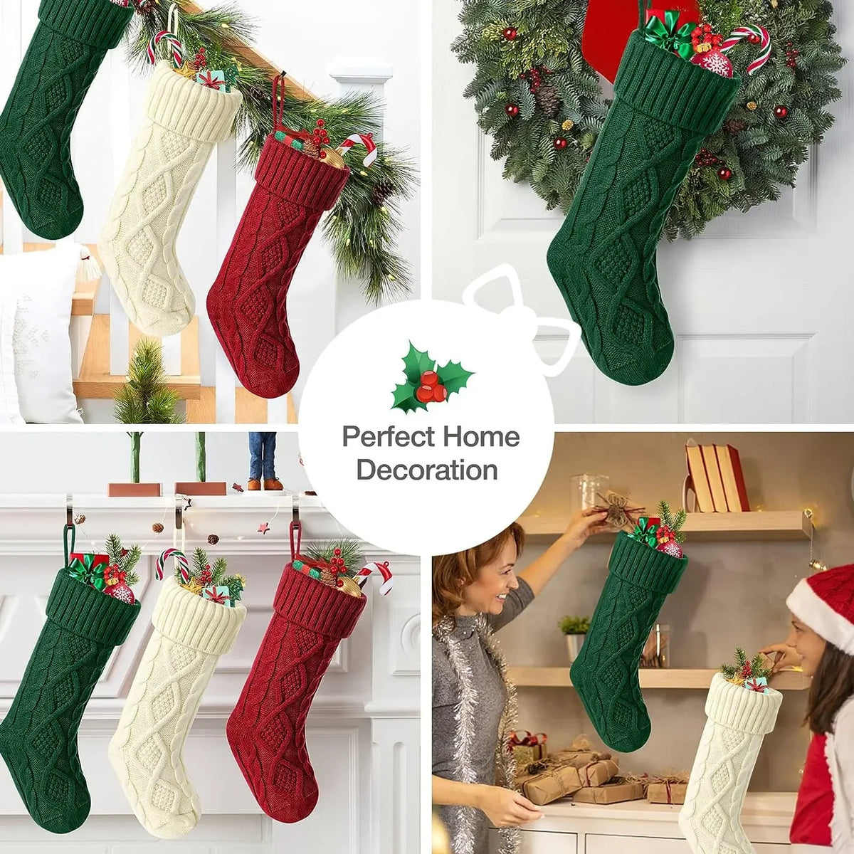 Grande Chaussette de Noël en Maille Torsadée